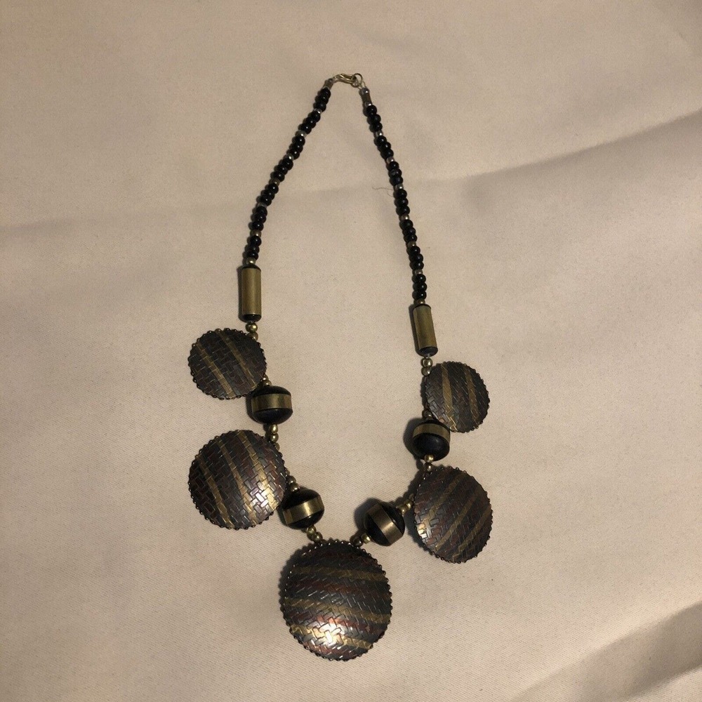 Women Black and Bronze Statement Necklace Bold And Striking - Picture 3 of 5